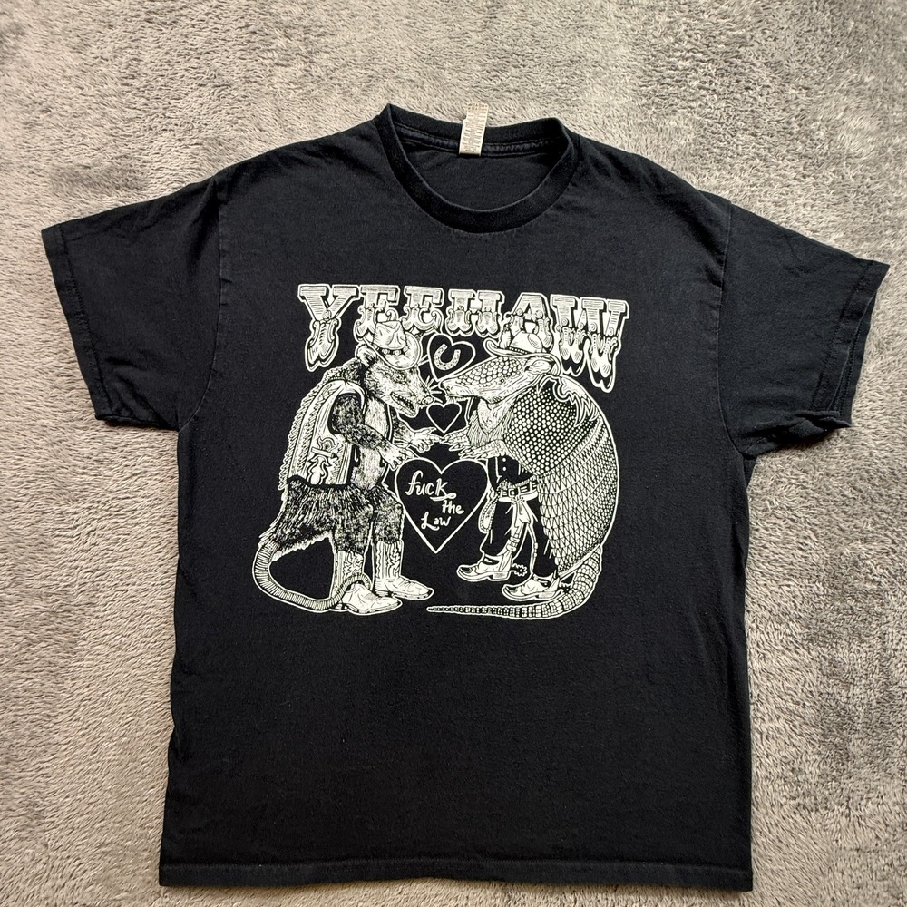 YEEHAW F The LAW Y2K Shirt Black Crew Neck Adult L Graphic Art Tee